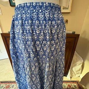 Max Studio London Blue White Tiered Midi Skirt Medium NWT